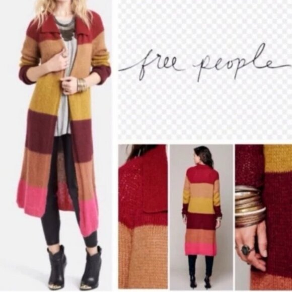 Free People Over The Rainbow Mohair Blend Cardigan Duster Sweater ITALY 🇮🇹 S/P